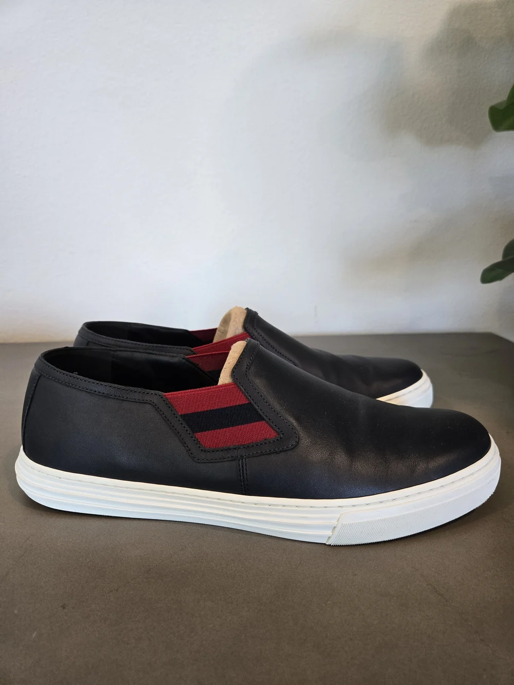 Gucci Ace Leather Slip-on Navy Blue With Red And White Accents